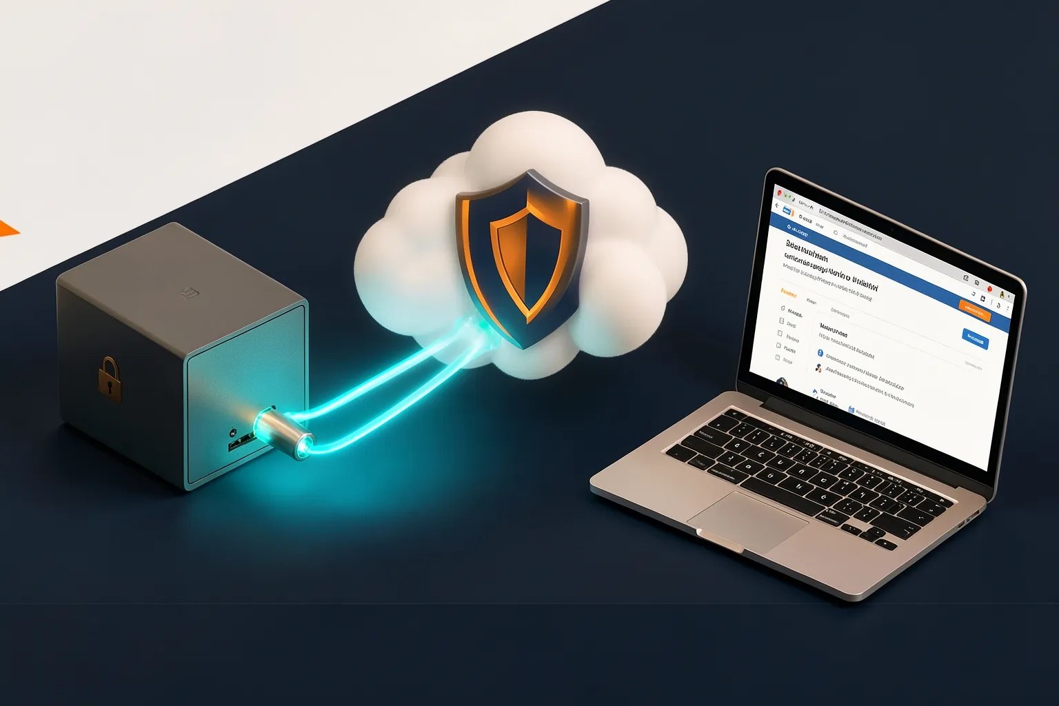 Ilustrasi arsitektur Cloudflare Tunnel: home server terkunci dengan koneksi outbound menuju Cloudflare edge, lalu ke browser pengguna