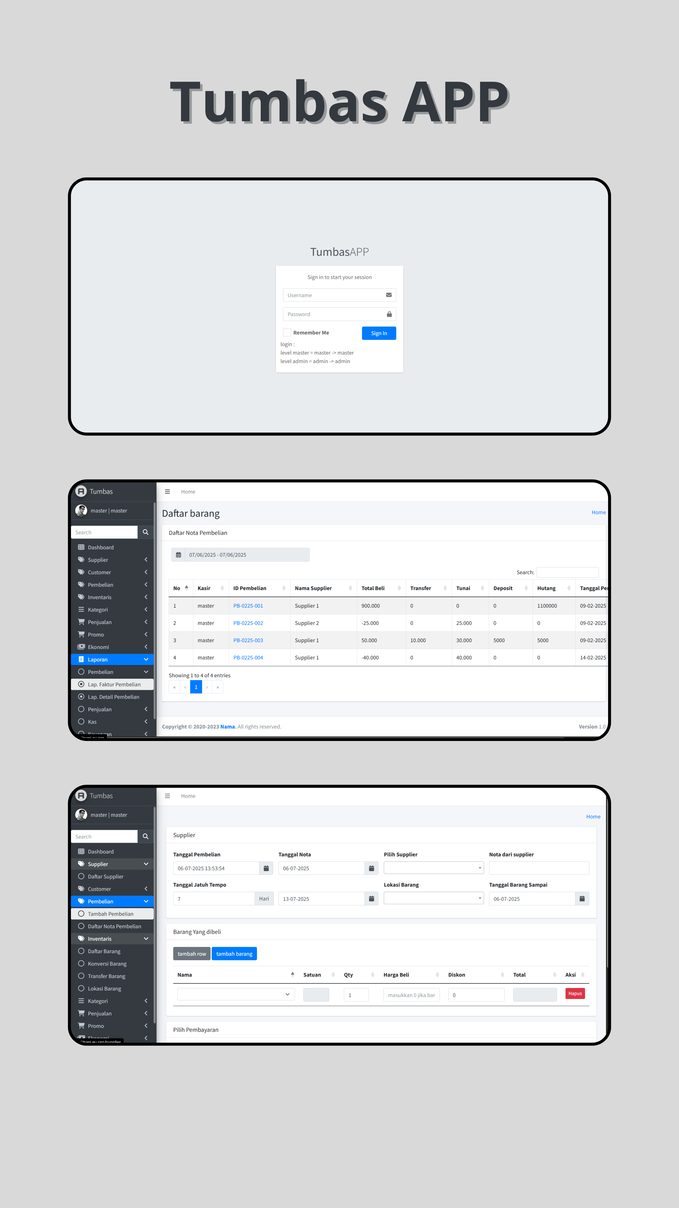 Tumbas Point of Sale - Portrait View