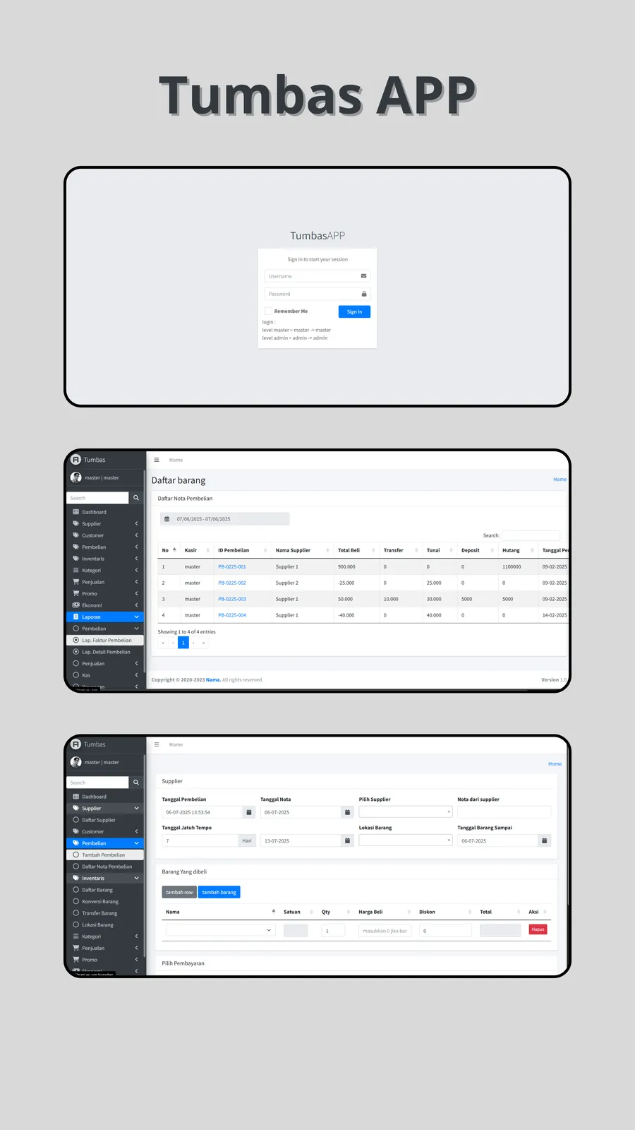 Tumbas Point of Sale — portrait view